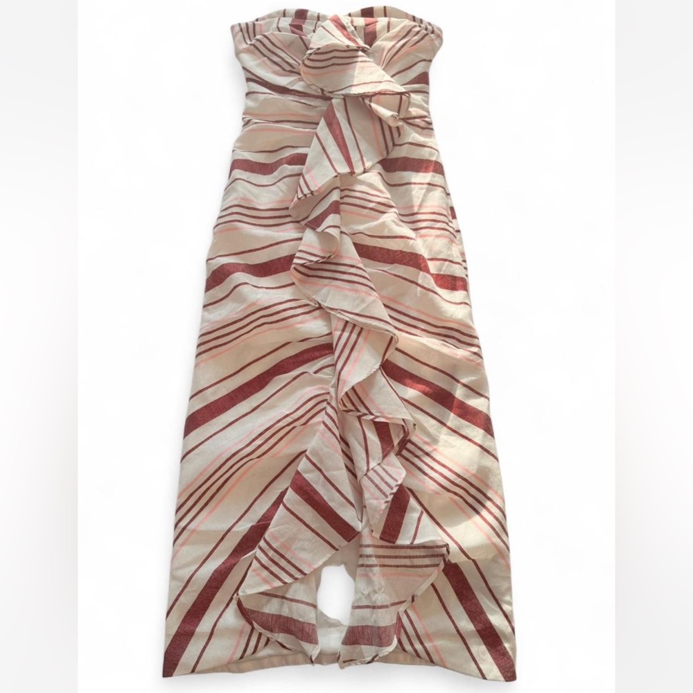 Elegant Striped Strapless Midi Dress